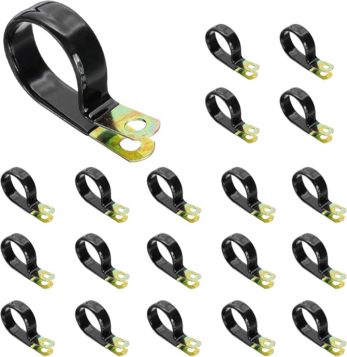 PATIKIL 1-5/8 Inch Vinyl Coated Cable Clamps, 50 Pack Galvanized Steel Metal Cable Clips Rubber Cushion Insulated Pipe Clamps for Tube Lines Cord Wire Management, Black