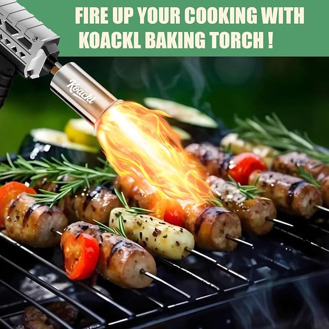 KOACKL Powerful Propane Torch Gun, Kitchen Torch with Adjustable Flame, Flamethrower Blow Torch Gun, Gas Welding Kits for BBQ, Searing, Camping & Charcoal Torch Lighter(Tank Not Included)