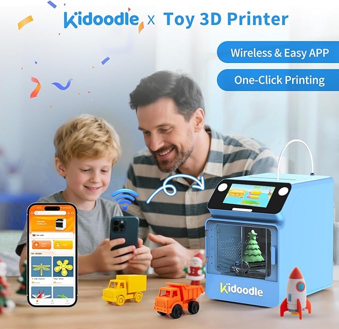 Kidoodle 3D Printer for Kids - Toy 3D Printers, Huge Toy Library Weekly Update, Wi-Fi & App Control, Up to 600mm/s Faster Printing Speed, Mini 3D Printer Kids, Safe for Children, Easy to Use