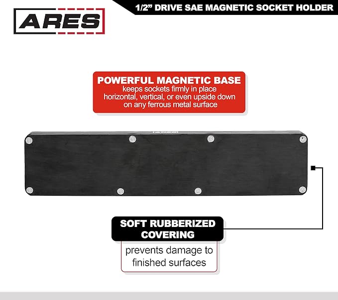 ARES 70236-16-Piece 1/2-Inch SAE Magnetic Socket Organizer - Holds 15 Sockets and 1 Socket Adapter - Keeps Your Tool Box Organized