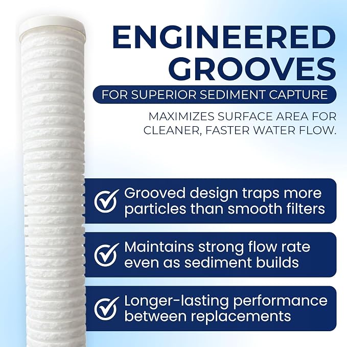 IPW Industries Inc. - 5-Micron Grooved Polypropylene Sediment Replacement Filter & Scale and Corrosion Inhibitor - Compatible with Tankless Water Heaters & Whole-House Water Filtration