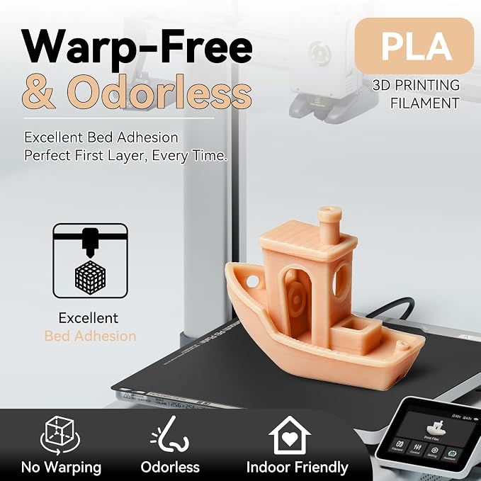 Kingroon PLA 3D Printer Filament, Dimensional Accuracy +/- 0.02 mm, 1 kg Spool(2.2lbs), 1.75 mm, Light apricot