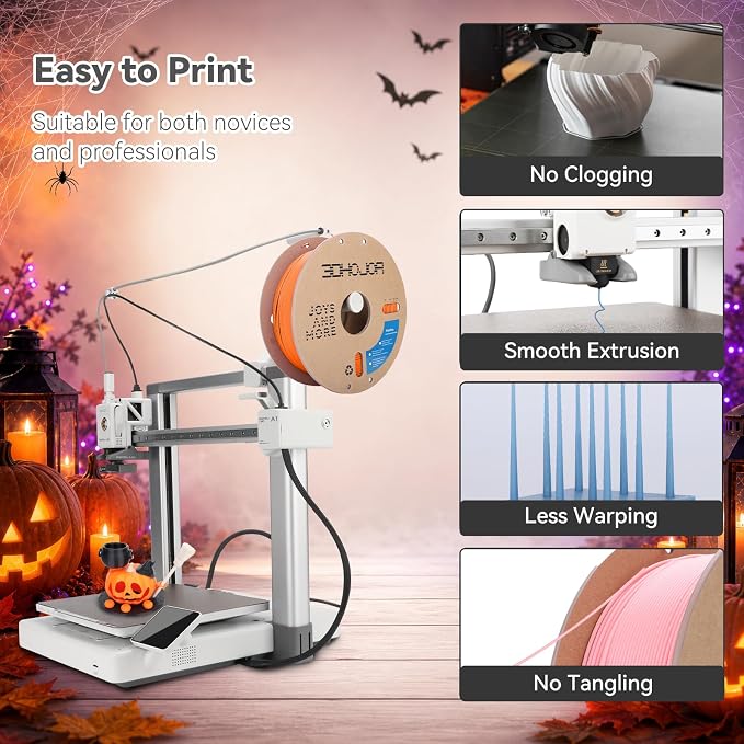 3DHoJor PLA Pro (Plus) Filament 1.75mm, 3D Printer Filament,1kg*4 Bundle Cardboard Spool 3D Printing Filament, Dimensional Accuracy +/- 0.03 mm-Orange+Black+Bone White+Purple