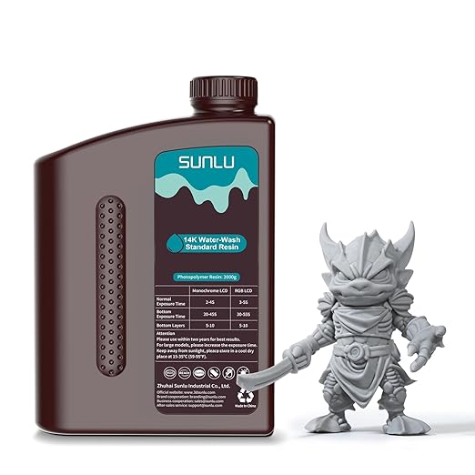 SUNLU 14K Water-Washable Standard Resin 3000g, High Precision for Miniatures, Water-Washable 3D Printer Resin, Fast Curing for LCD/DLP/SLA 3D Printers, 2KG Grey