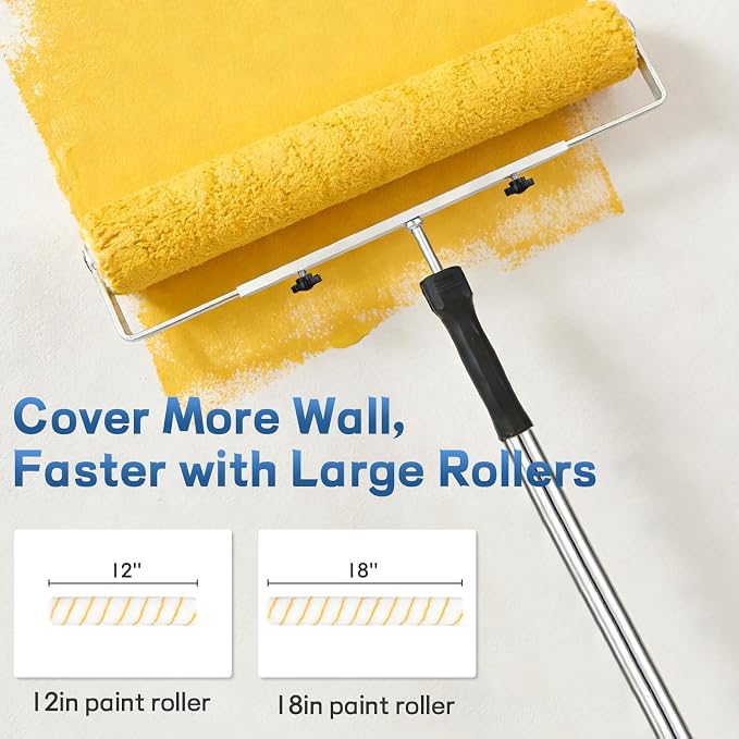Paint Roller Kit, Rocfinity Paint Roller with 6ft Extension Pole,12"18" Painting Supplies for Walls & Ceilings,Paint Brushes for Home Interior Outside,Long Roller with Tray & Painters Tape