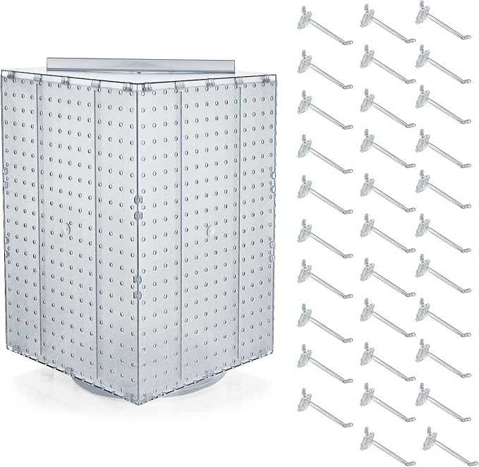 Azar Displays 701414-CLR-4C32 Rotating Countertop Display Kit with Peg Hooks Included, 14 Inches Wide x 14 Inches Deep x 20 Inches High, Pegboard Spinner Organizer, Clear