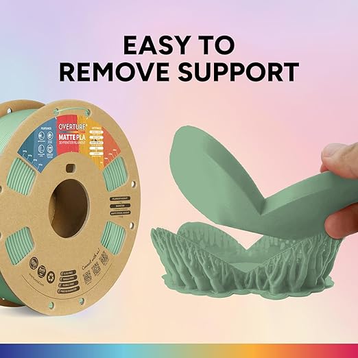 OVERTURE Matte PLA 1.75mm, Low Warp & Smooth Finish 3D Printer Filament | Frosted Matt Finish Hides Layer Lines, 1kg Spool (2.2lbs) Cardboard Spool, Fit Most FDM Printer (Matte Light Green)