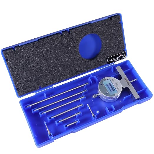 Accusize 0-22 in Digital Depth Gauge with Small-Hole Points, P103-0188 | 6 Connectable Rods, +/-0.001 in Accuracy, 0.0005 in Resolution, 4 in Base, 3/8 in Stem