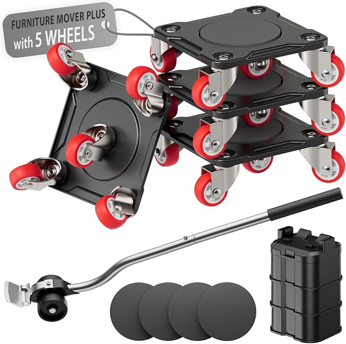 ONEON Heavy Duty Furniture Movers with Wheels Dolly with Auxiliary Lifter, All-New Upgraded Carbon Steel Panels & 360°-Wheeled Casters, Supports up to 1100 lbs (M)