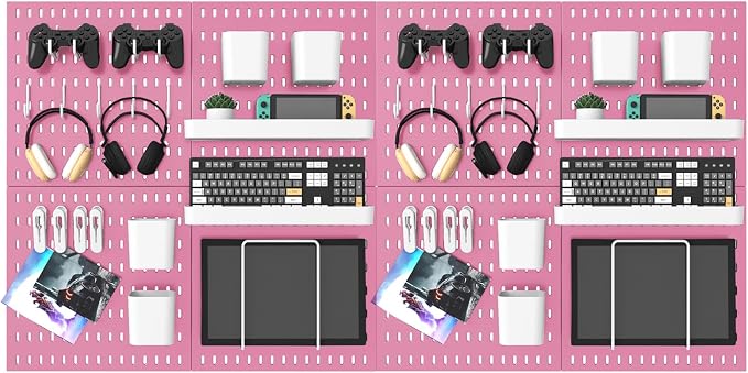 MULSAME Pegboard Combination Kit, 25.2" x 50.4" Wall Mounted Storage Set with 8 Pegboards & 40 Accessories Hanging, Peg Boards Organizer