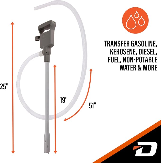 Deway Automatic Fuel Transfer Pump, Powerful AA Battery Powered with USB-C Power Option, 51" Extra Long Hose Fits All Size Cans, Portable Liquid Pump Transfers at 3.8 Gal/Minute