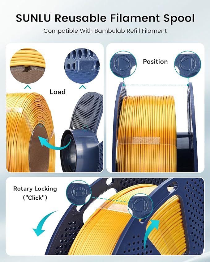 SUNLU Silk PLA+ Filament 1.75mm, Chrome Like Gloss Finish, Smooth Silk Texture, Upgraded Formula for Stable Printing, 1kg(2.2lbs) PLA Plus 3D Printer Filament, Blue