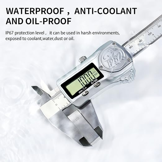 IP67 Absolute Origin Waterproof Digital Vernier Caliper Measuring Tool Stainless Steel, 0-12 Inch/300mm, 0.01mm Resolution, in/mm Conversion