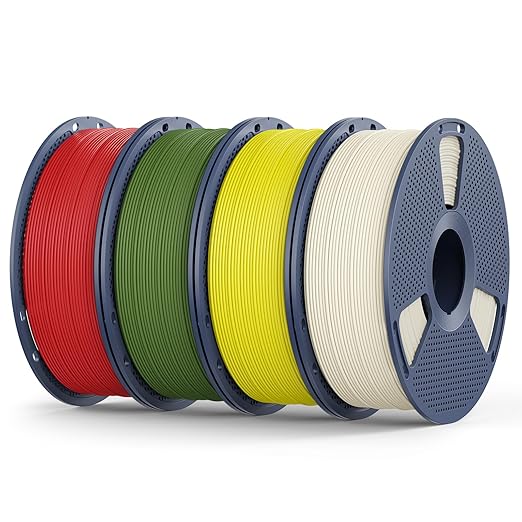 Matte PLA Filament 1.75mm, 4kg(8.8lbs) SUNLU 3D Printer Filament, Matte Surface Texture, No Clogging, Less Brittle, Bone White+Red+Olive Green+Yellow