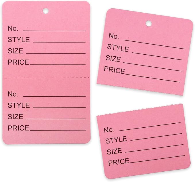 1000 Qty 1 1/4 x 1 7/8 (32x47mm) Assorted Unstrung Colored Price/Receipt Tags w/Easy-Tear Stub (Consignment/Merchandise/Clothing/Jewelry/Laundry Service/Sales) – Number/Style/Size/Price