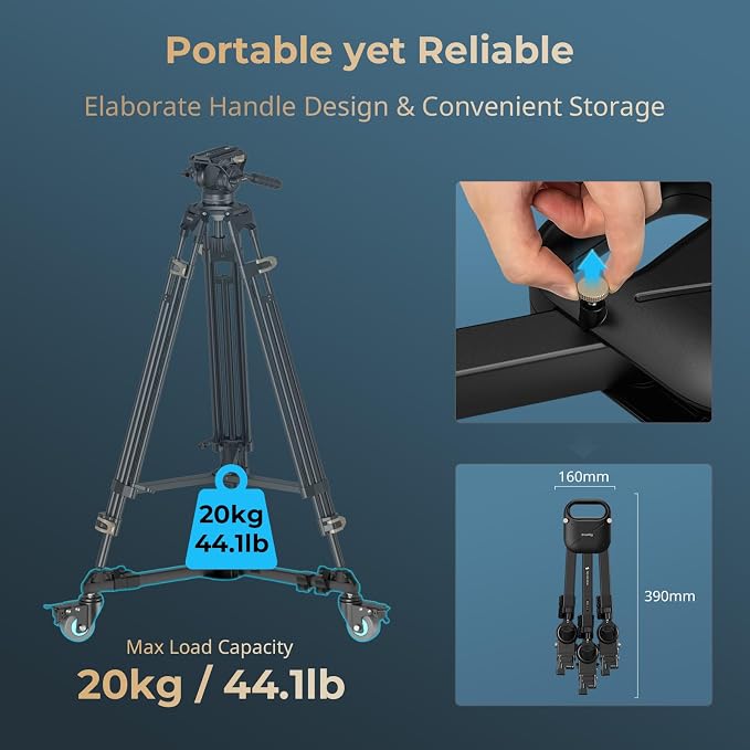 SmallRig Quick-Lock Photography Heavy Duty Tripod Dolly, Heavy Duty with 3" Rubber Wheels, Adjustable Legs, Handle & Carry Bag, 44.1lbs Capacity Tripod Wheels for Filming and Photography