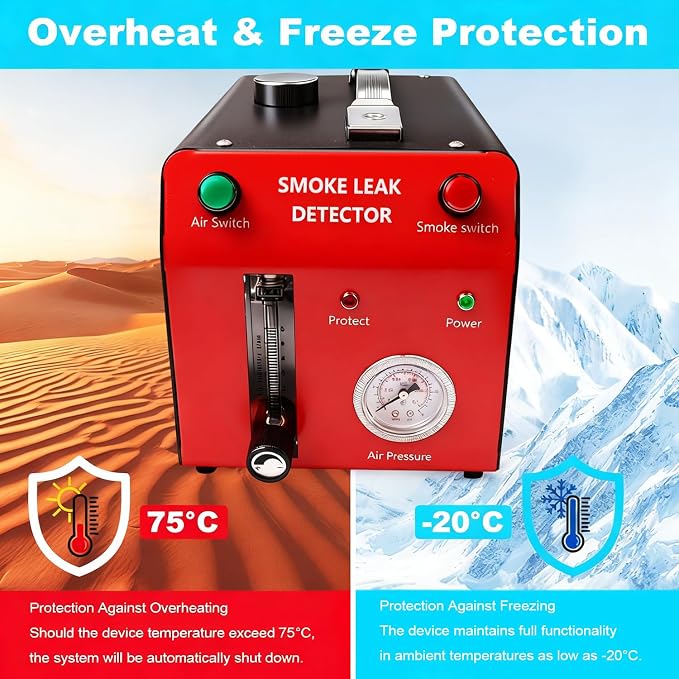 Automotive Smoke Machine, Red | Built-in Air Pump, Pressure Gauge, Professional Smoke Leak Detector, For Vacuum, Fuel, EVAP and Other Cars System
