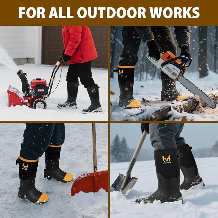 Rubber Work Boots for Men with Steel Toe, 400g Insulated, 1100N Puncture-Proof Hunting Boots with 7mm Neoprene Waterproof and EVA Midsole, Back Gusset, Ideal for Work,Farming Fishing Size 7-14