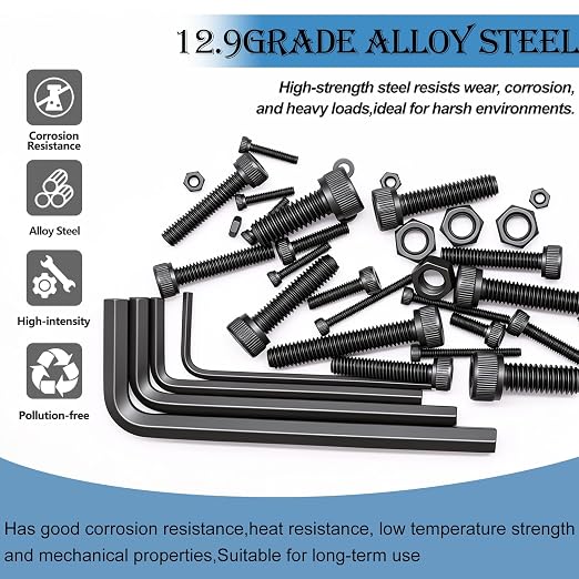 mxuteuk 2000PCS Metric Screw Assortment Kit,M6 M5 M4 M3 M2 Machine Screws,12.9 Carbon Steel Black Zinc Plated Hex Socket Head Cap Bolts Nuts and Washers Kit for 3D Printing DIY