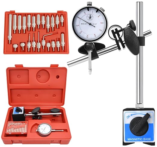 Dial Indicator with Magnetic Base and Point Precision Inspection Set, Dial Test Indicator Long Arm 0-1" Professional Gauge 0.001", Magnetic Dial Indicator Base Holder with Fine Adjustment