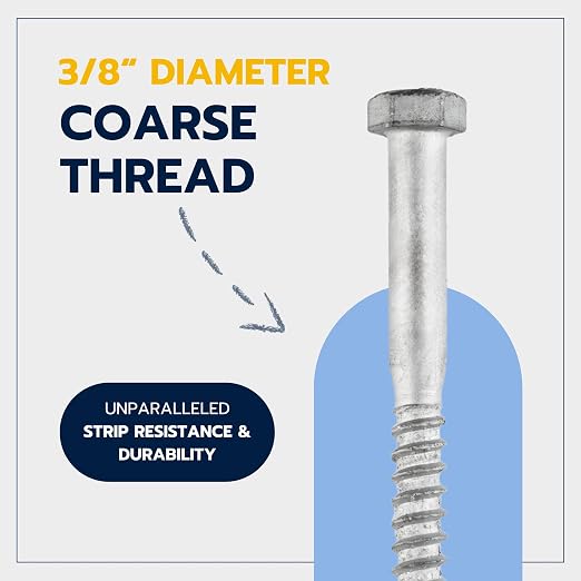 3/8 x 8 (50 Pack) Lag Screw Kit, 50 Screws and 50 washers, Hot Dip Galvanized, Meets ASME B18.2.1 Industrial/Commercial Grade by Makers Bolt