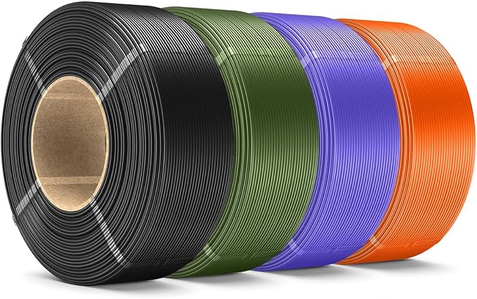 SUNLU PLA+ Filament Refill 1.75mm 4KG, 3D Printer Filament PLA Refill, No-Spool PLA Plus Filament for Reusable Spools Compatible with Bambu Lab, Black/Sunny Orange/Lavender Purple/Olive Green 1KG/Roll