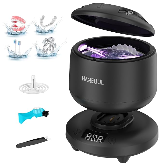2026 Ultrasonic Retainer Cleaner Machine, Removable Base and Top Cover Black | 12 Months Warranty, 6.1OZ Container, 42000Hz, Low-noise, Fits Long Beauty Tools, Deep Cleaning without Scratching / Deforming