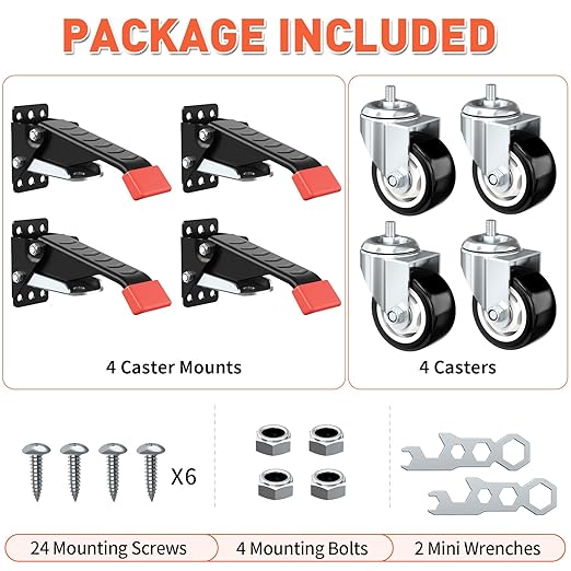 SPACEKEEPER Workbench Casters Kit 880 Lbs - 3 Inch Heavy Duty Retractable Caster Designed for Workbenches Machinery & Tables, 4 Pack