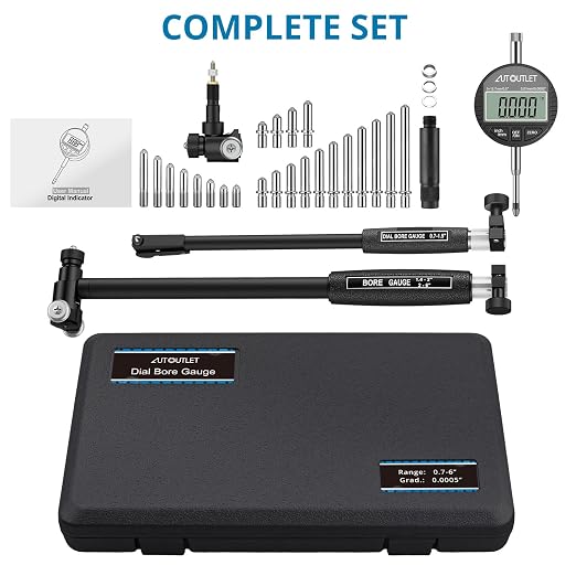 AUTOUTLET Digital Dial Bore Gauge, 0.7"-6" Measurement Range, 0.0005" Precision Dial Bore Gauge with 23Pcs Anvils & ABS Storage Case, 6” Deep Hole Measurement for Cylinder, Engine, Machining