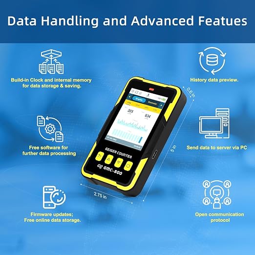 Bundle of GQ 800 USA Design Product US National Standard Large Color LCD Display 5 Alarm Types Dosimeter and GQ EMF-390 Multi-Field Electromagnetic Radiation 3-in-1 EMF ELF RF Meter
