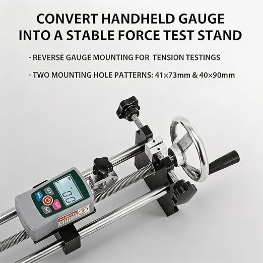 500N Digital Force Gauge & Manual Test Stand Kit, Push Pull Gauge with N/Lb/Kg/Oz Units, 250mm/9.8 inches Stroke Test Stand with 1 Pcs Test Clamp for Tension Tests in Lab, School, Industry