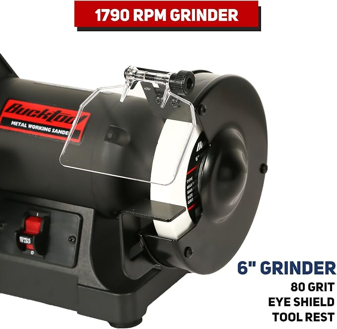 Bucktool Low Speed Bench Belt Grinder Combo, 2.1A 1x30 inch Belt & 6 inch Grinder, 1/3 HP Low Speed Bench Belt Disc Sander Combo for Knife Making, Sharpening, Woodworking, Metalworking