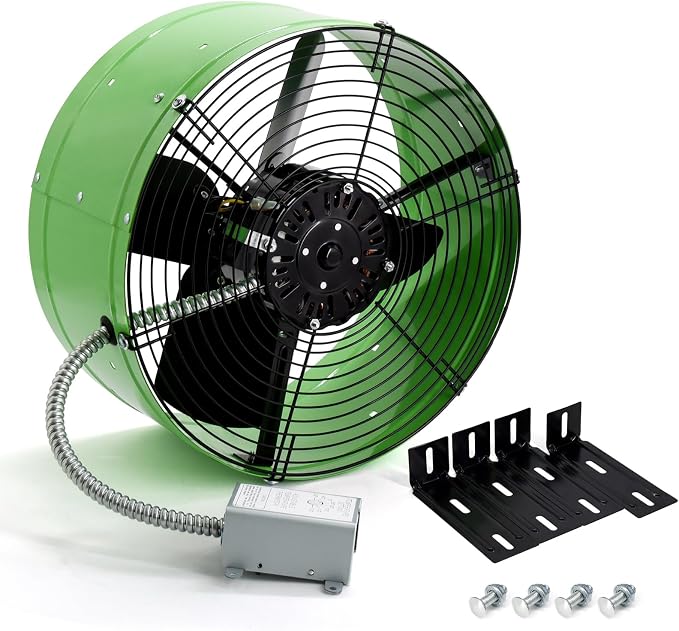 Criditpid 15" Gable Mount Vent Attic Fan for Gable, Home, Shed, Garage, Portable Building, Exhaust Ventilation Fan with Adjustable Thermostat 1650CFM, 1075RPM, 3.4A, 2500 Sq.Ft Coverage Area, Green.