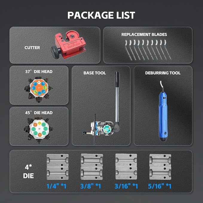 Angchun Brake Line Flaring Tool Kit, 45 & 37 Degree Flaring Tool Set, Single Bubble Double Flare Tool Kit for Brake Lines, Professional Brake Flare Tool Kit for 3/16" 1/4" 5/16" 3/8" Tubes