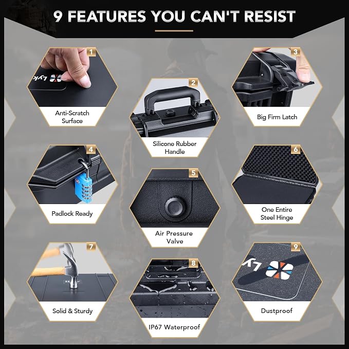 Lykus HC-5110 Large Waterproof Hard Case with Foam, Interior Size 20x11.4x6.7 inch, Suitable for gun,electronic equipment and more