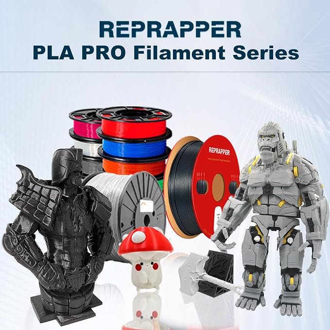 RepRapper Rapid PLA Plus (PLA+) Filament Bundle 1.75 mm, Dimensional Accuracy +/- 0.02 mm, 10 Rolls of 0.25kg, (Black+White+Grey+Blue+Red+Green+Purple+Pink+Orange+Transparent)