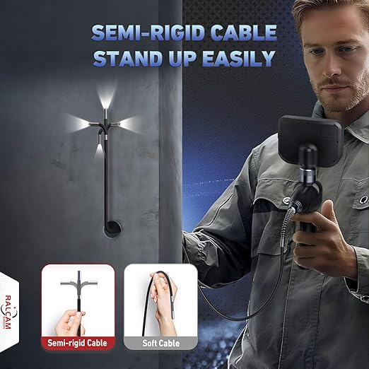 Ralcam 360° Articulating Borescope, 6.2mm/0.24in Slim Probe | 4X Zoom, Joystick 4 Ways Endoscope Inspection Camera with Light for Automotive Engine, HVAC, Mechanics