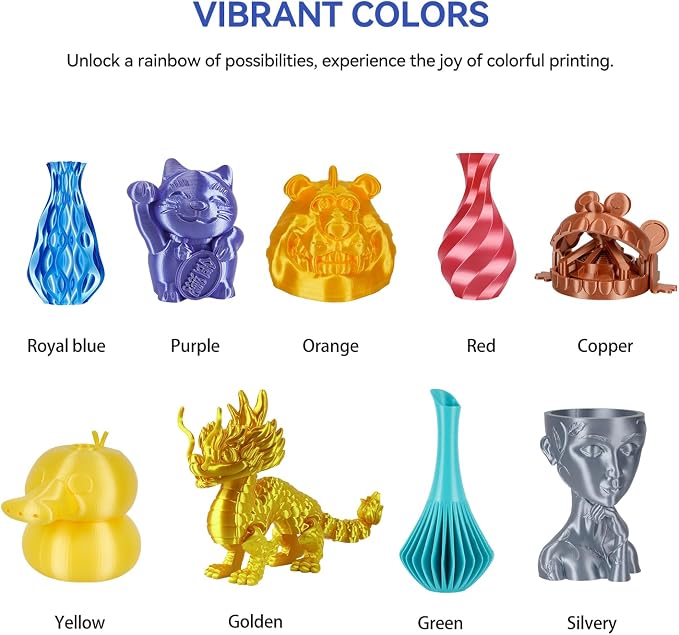 Kingroon Silk PLA Bundle 3D Printer Filament, Dimensional Accuracy +/- 0.03 mm, 10 kg Spool(22lbs), PLA Shiny Filament 1.75 mm（2Gold+Orange+Green+Red+Yellow+Blue+Purple+Silver+Copper, Silk PLA