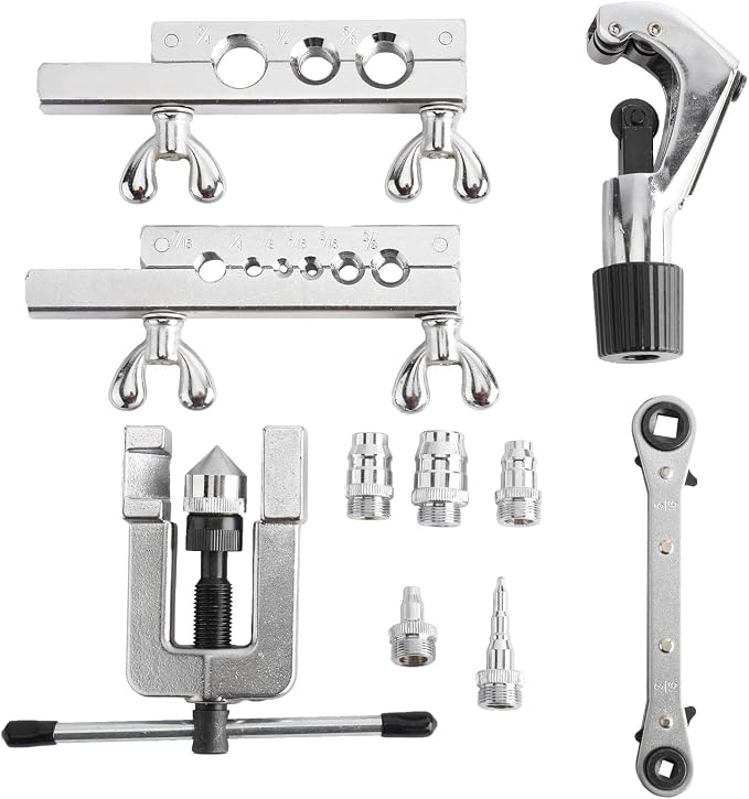 YAETEK Swaging Tool Kit – Flaring Tool Kit - Tube Cutter Rachet Wrench Swag Tool - 45 Degree Brake Line Tubing Brass Aluminum Copper Extrusion 1/8" to 3/4" for HVAC Water Gas Pipe Automotive Plumbing