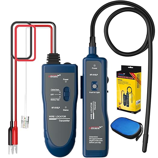 NOYAFA NF-816LP Underground Wire Locator - Pet Fence & Electrical Cable Tracker, Find Breaks in Buried Wires, Network & Irrigation Line Finder, Rechargeable, LED Flashlight
