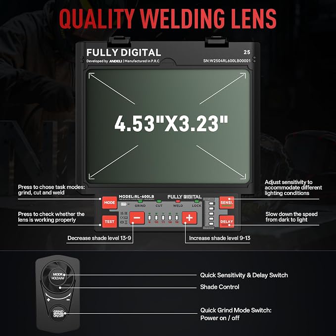 ANDELI Digitally Control Lens Auto Darkening Welding Helmet&5 PCS Large Viewing Screen Outer Replacement Lens and 2 Pcs Inner Replacement Lens