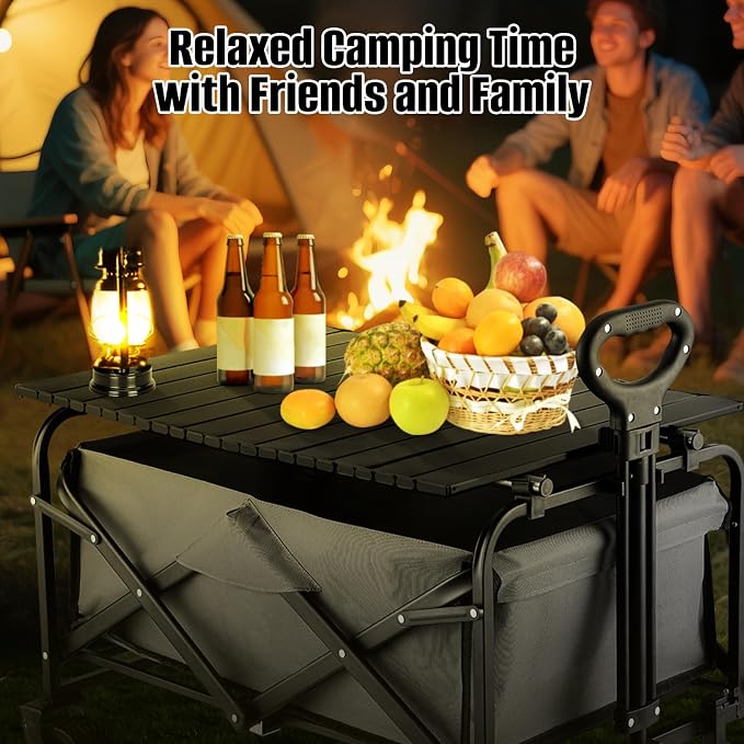 Metal Tabletop Board for Wagons Cart,Foldable Table 29"×18" | Heavy Duty for Wagon, Alloy Board with Load Capacity 68LBS, Camping Essential and Gear for Outdoor Party (Black)