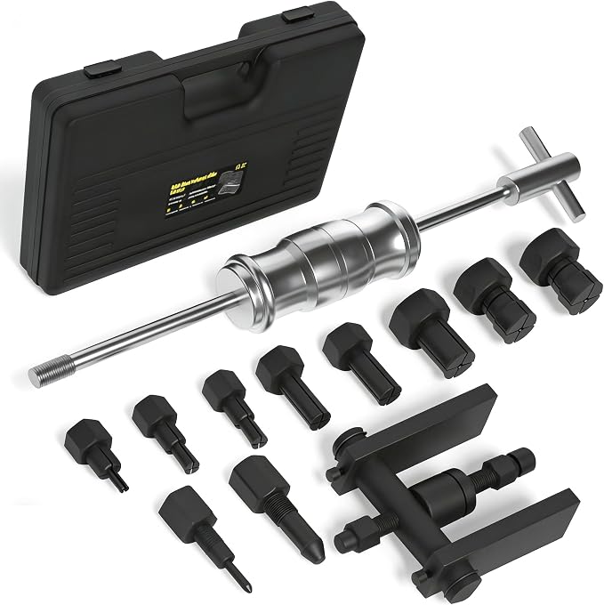 Blind Hole Bearing Puller Set 8-32mm with Slide Hammer - Motorcycle Bearing Removal Tool Kit with Expandable Collets for Wheel, Sprocket & Swingarm Bearing Puller - 12PC Mechanic Tool Set