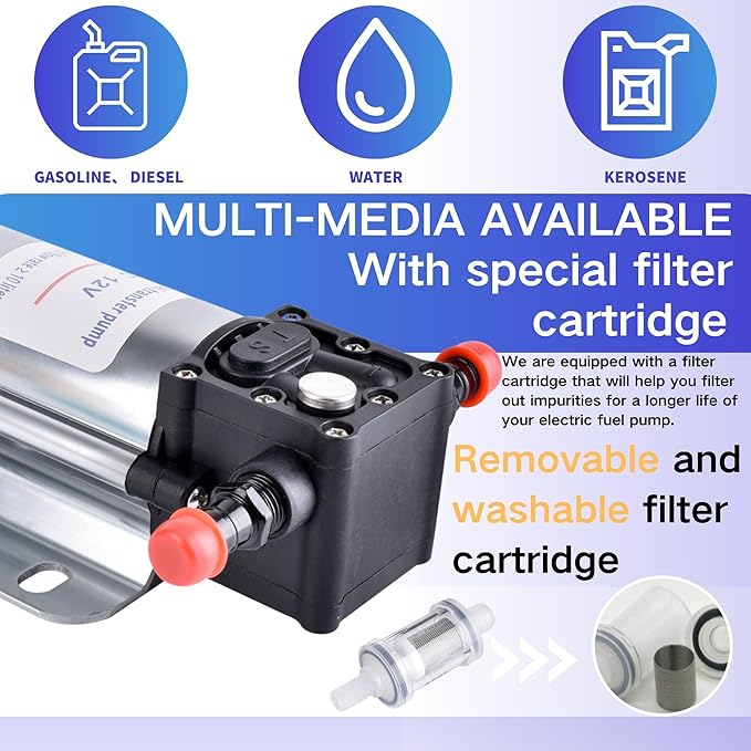 Fuel Transfer Pump Kits, 12 Volt Electric Fuel Transfer Pumps, High Efficiency Self-priming Pumps for Pumping Gasoline, Diesel, Kerosene, Water and Liquids