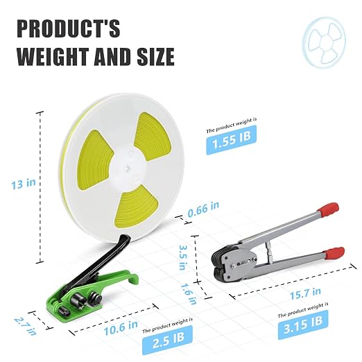 Heavy Duty Banding Strapping kit Contain 1/2" x3200" Polypropylene Packaging Straps & 100 Metal Seals 20 Plastic Edge Protectors Tensioner with Cutter Sealer Tool Glove
