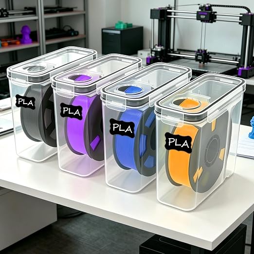 8 Pack Filament Storage Box, Airtight & Waterproof 3D Printer Filament Container with Labels, Clear Dust-Proof Organizer Case for PLA ABS TPU, 4.0L Portable Storage for Home Office