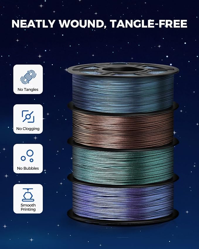 JAYO Galaxy PLA 3D Printer Filament 1.75mm, Purple 1.1kg Spool | Sparkle Glitter Finish, Color-Shifting Effect, ±0.02mm Accuracy, Tangle Free, Fits for Most FDM 3D Printers