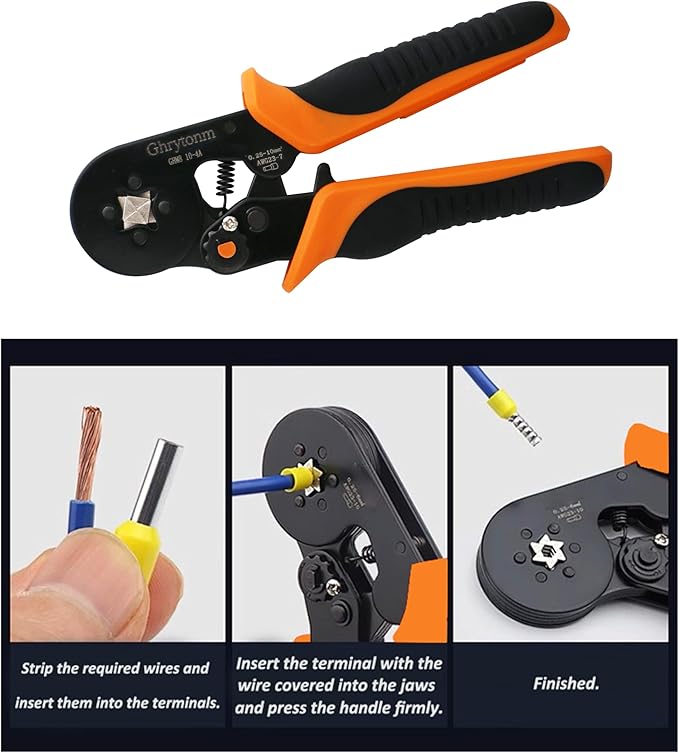 Ferrule Crimping Tool Kit, AWG 10-4 Self-adjustable Ratchet Wire Ferrule Crimper Plie, Black/Orange (Only Crimping Tool)