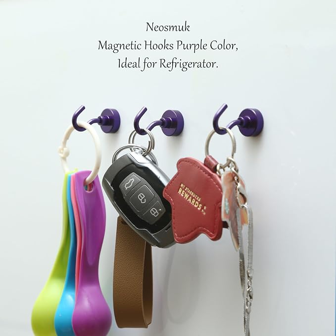 Neosmuk Magnetic Hooks, Cruise Ship Essentials, 30lb+ Heavy Duty Magnetic Hooks for Cruise Cabins, Refrigerator, Grill, Hanging, and Travel | Extra Strong Must-Haves Magnet Hook,Purple