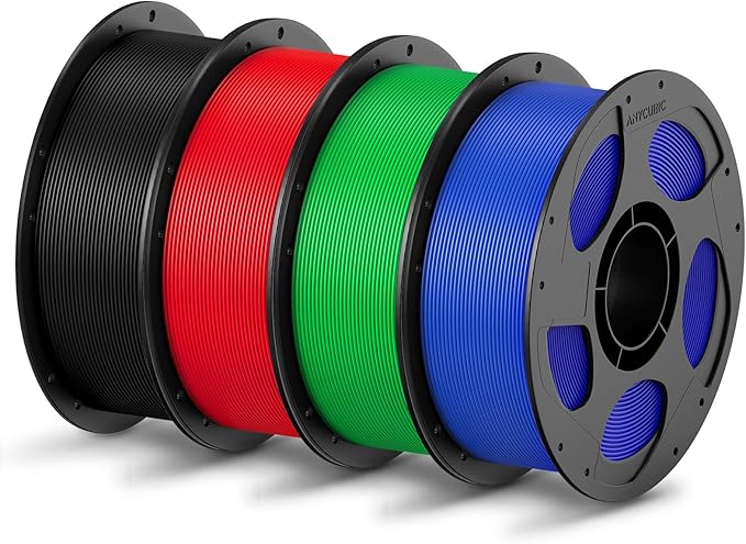 ANYCUBIC PLA Filament 1.75mm Bundle, 3D Printing PLA Filament 1.75mm Dimensional Accuracy +/- 0.02mm, 1KG Reusable Spool (2.2 lbs), 4KG Black + Red + Green + Blue